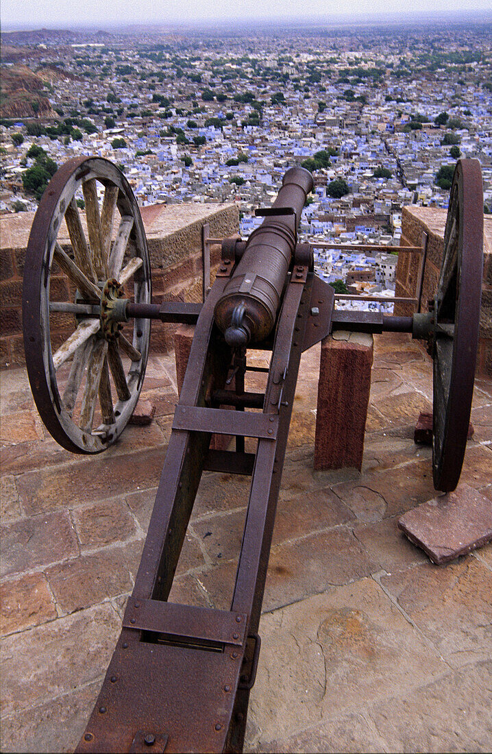 Old gun. Meherangarh fortress. Jodhpur. Rajasthan. India.