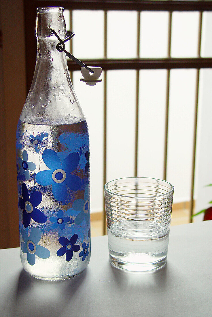 Glass and bottle of water