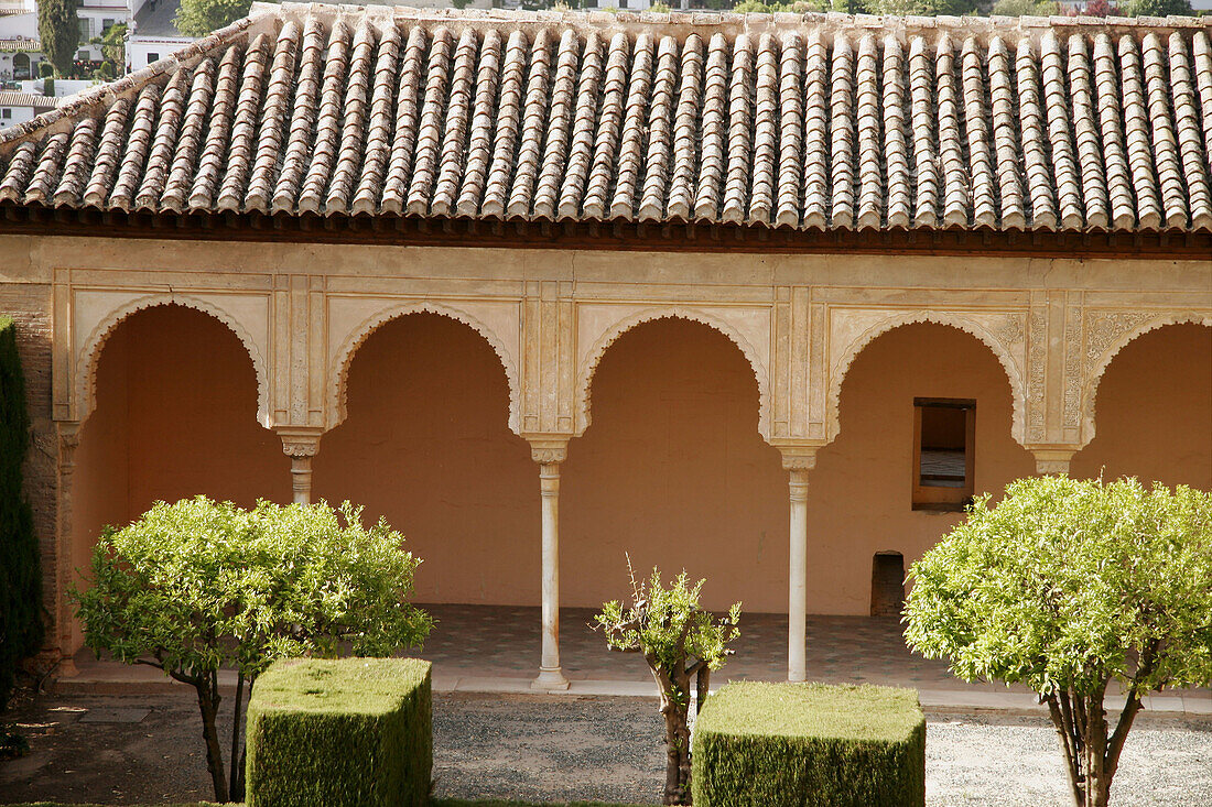 Patio de Machuca in Palacios Nazaríes de la Alhambra, Granada (Andalucía). Spain.