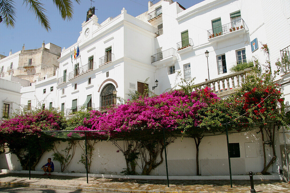 Façade and town hall from Plaza de España. Vejer de la Frontera. Cádiz province. Andalucía. Spain.