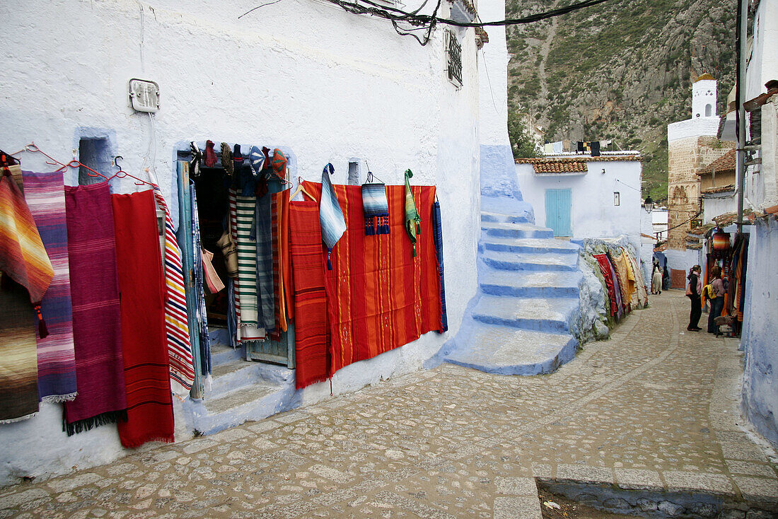 Typical street in Chefchaouen, Morocco.