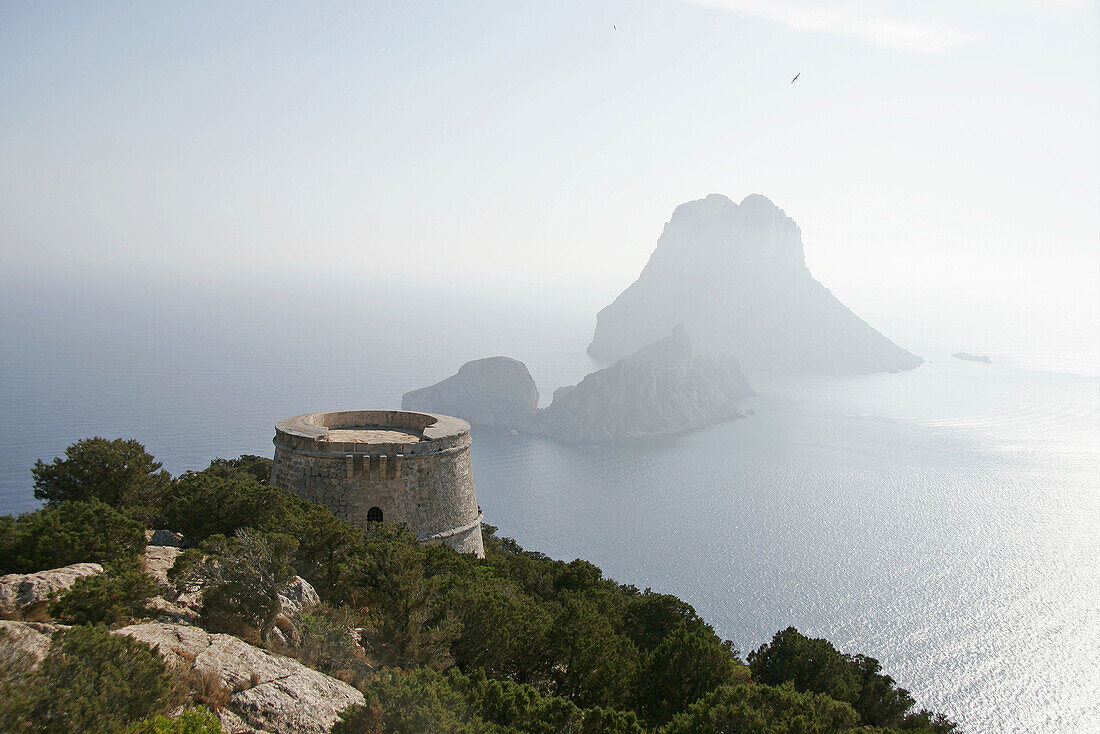 Torre des Savinar and Es Vedrà and Es Vedranell islands. Ibiza, Balearic Islands. Spain