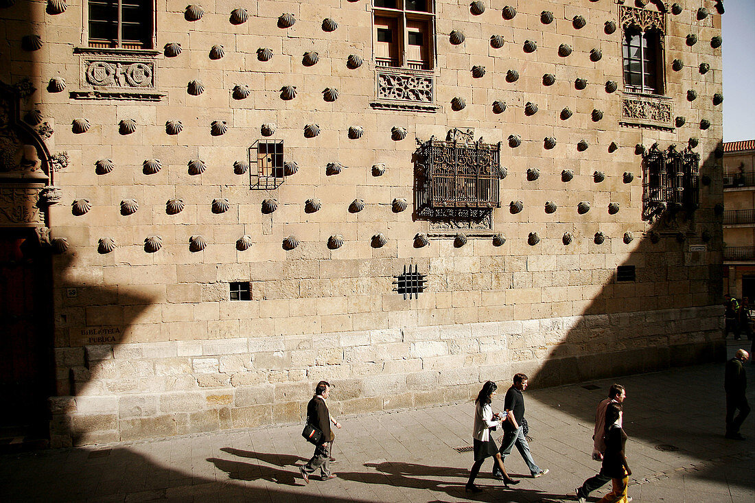 Façade of Casa de las Conchas (15th century), Salamanca. Castilla-León, Spain