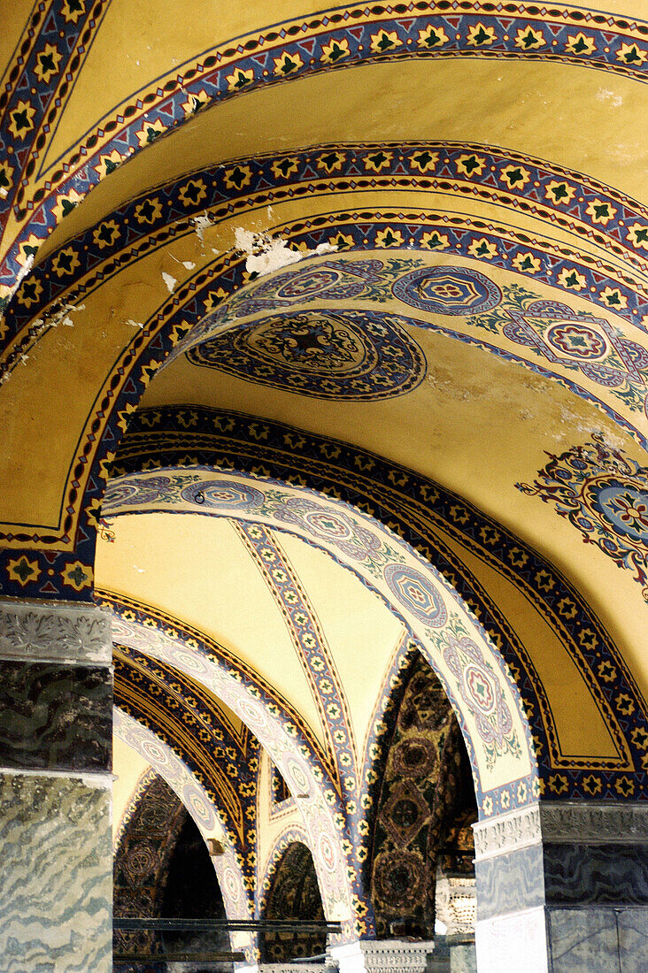 Decorated arches in St. Sophia mosque. Istanbul. Turkey