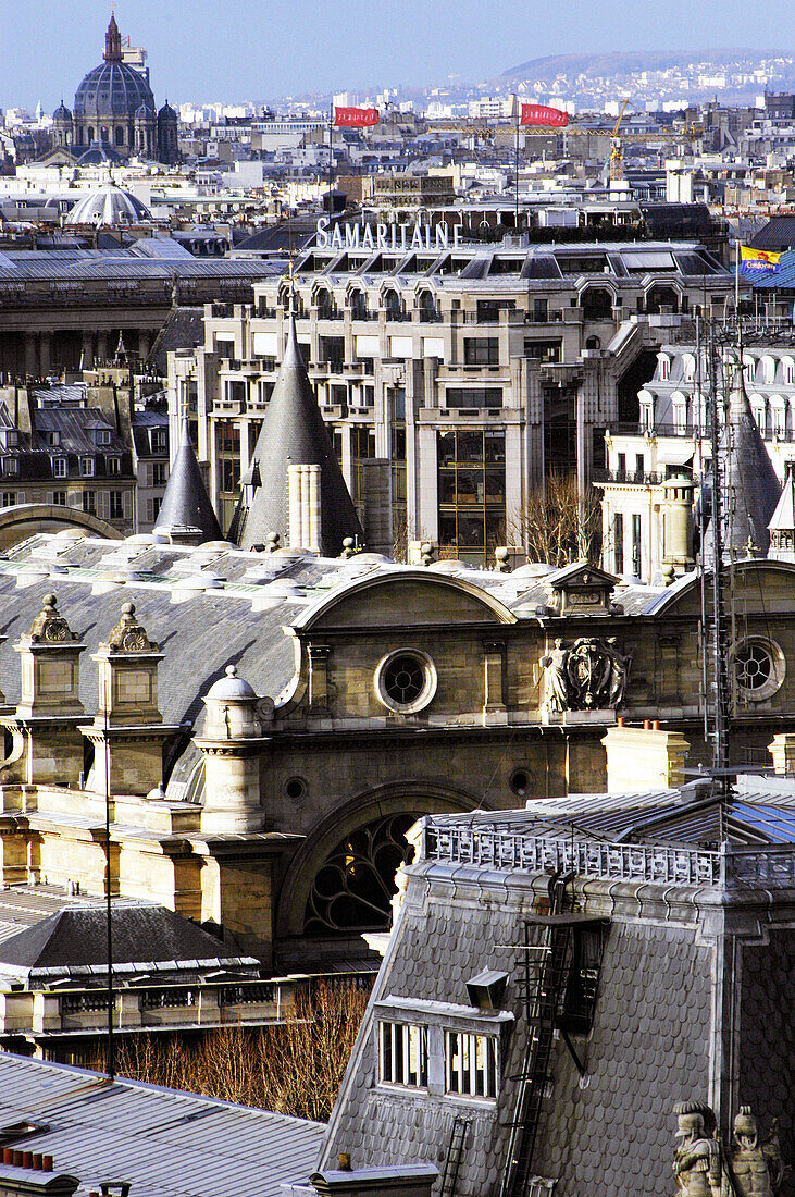 Aerial view of the Samaritaine and rooftops. Paris. France