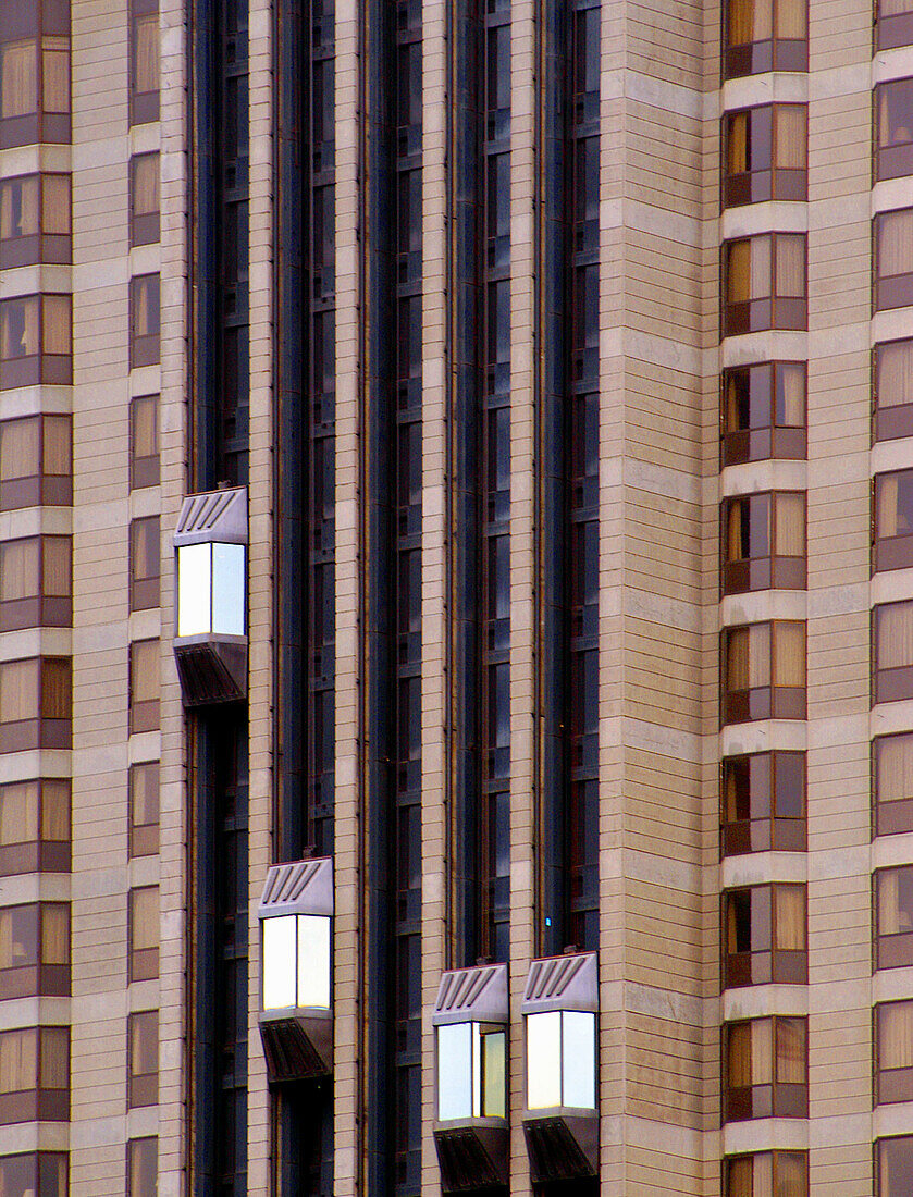 San Francisco skyscraper with elevators. California. USA.
