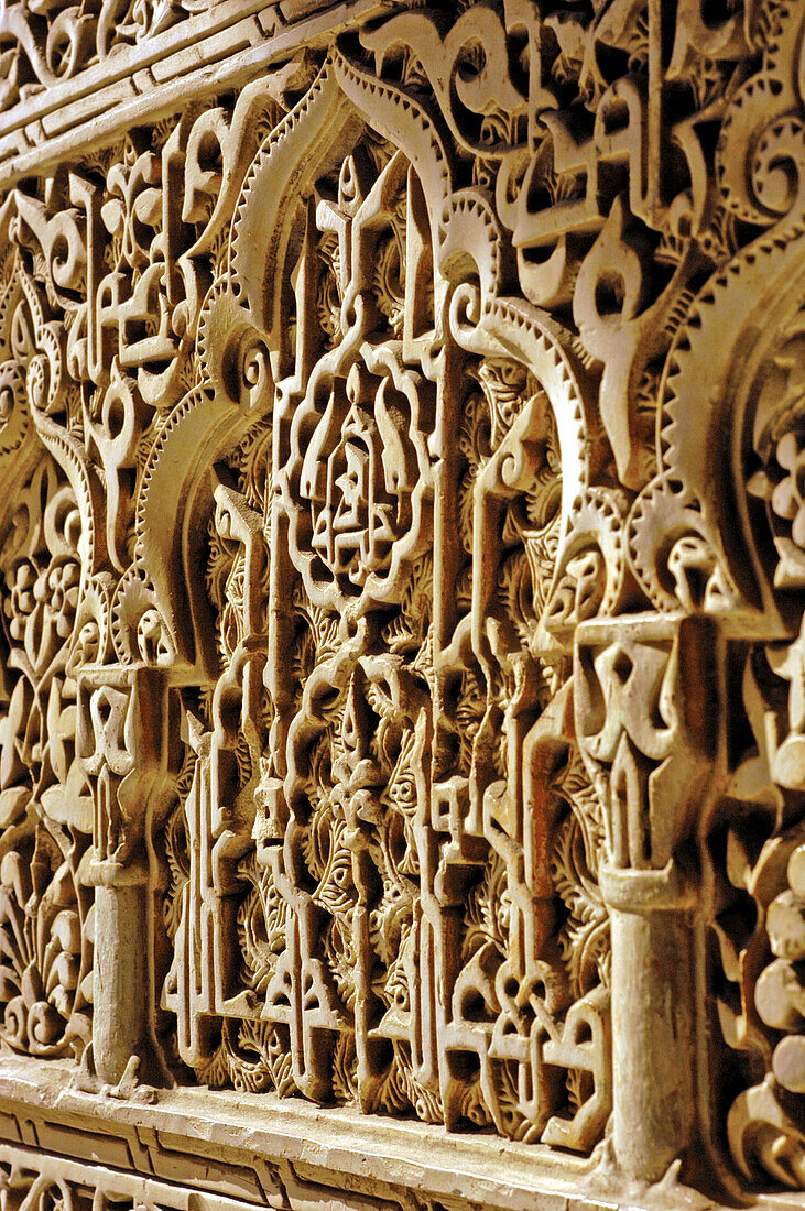 Detail of intricate interior of the Alhambra. Granada. Andalucia. Spain