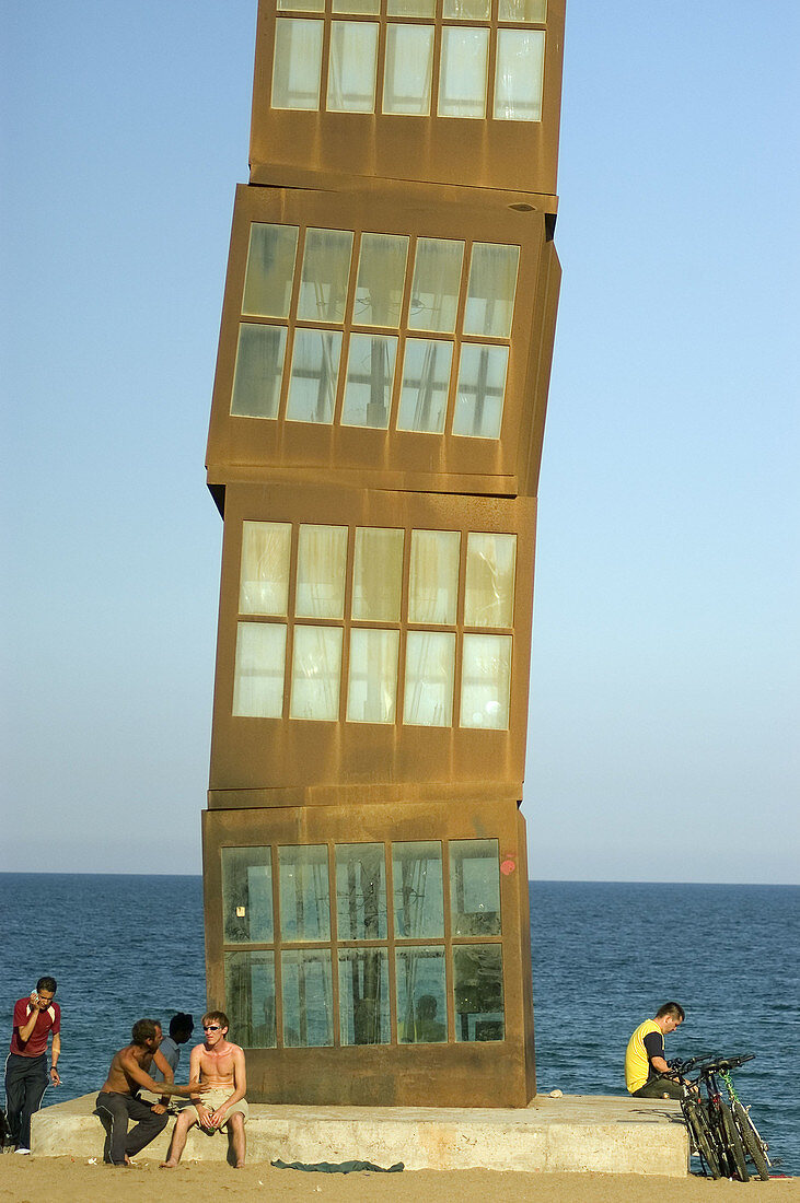 Rebecca Horn s sculpture The Wounded Star (L Estel Ferit) on Barceloneta Beach. Barcelona. Spain