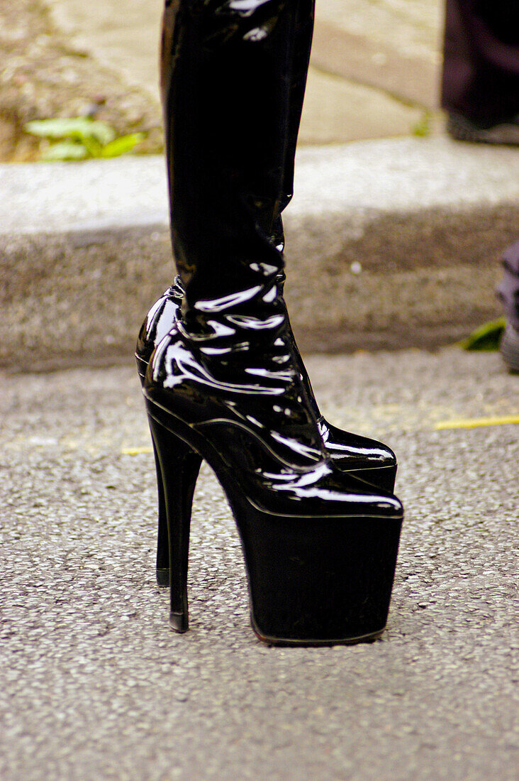 High-heeled shoes at the Gay Pride Parade 2004. Paris. France