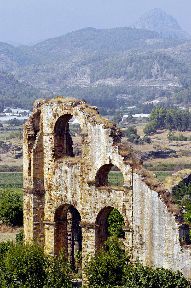 Ruins of a Roman acqueduct near Aspendos. Turkey