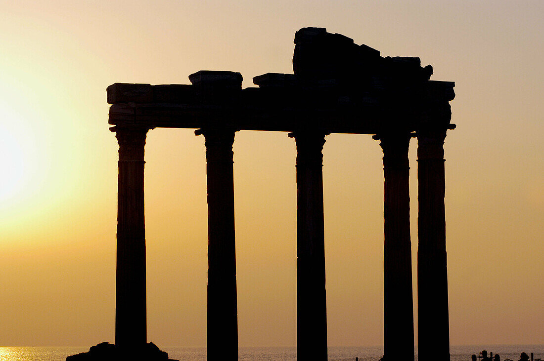 Ruins of the Temple of Apollo and Athena at sunset. Side. Turkey