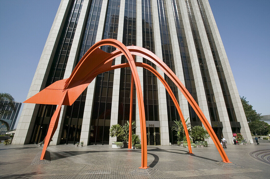 Modern sculpture outside a high-rise office building. Downtown Los Angeles. California. United States