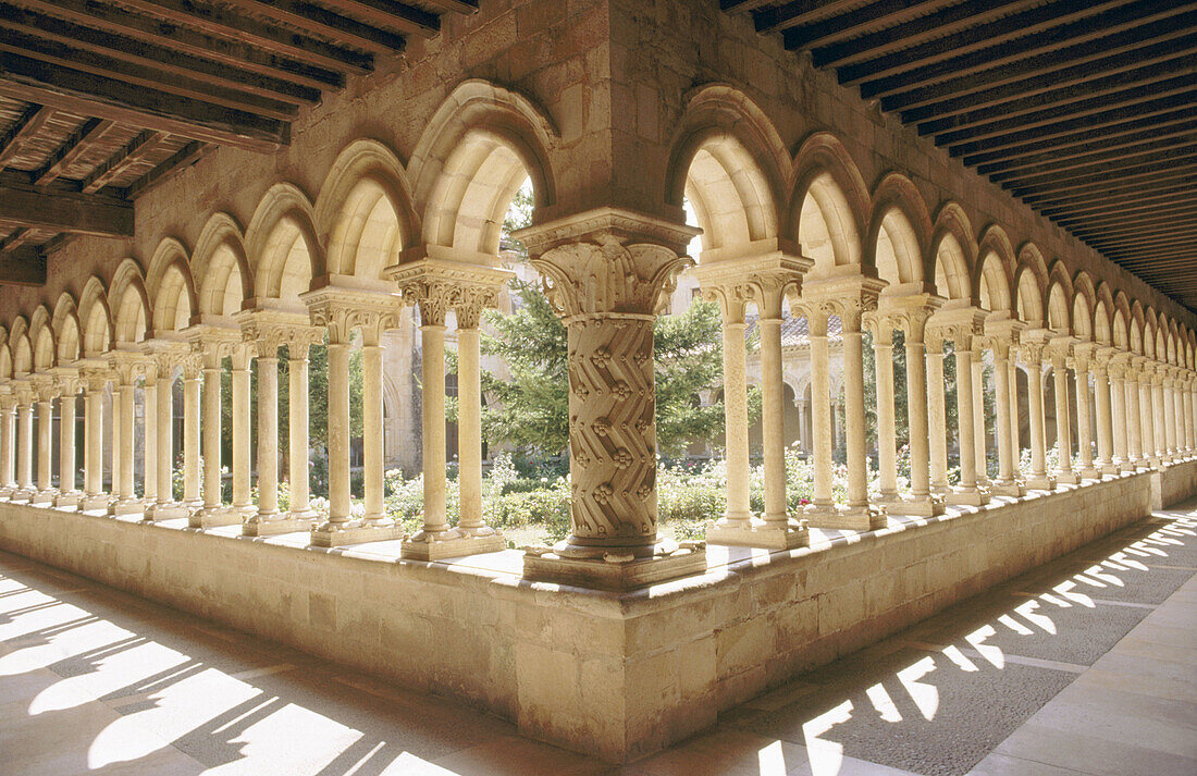 Romanesque cloister of San Andrés de Arroyo monastery. Palencia province, Spain