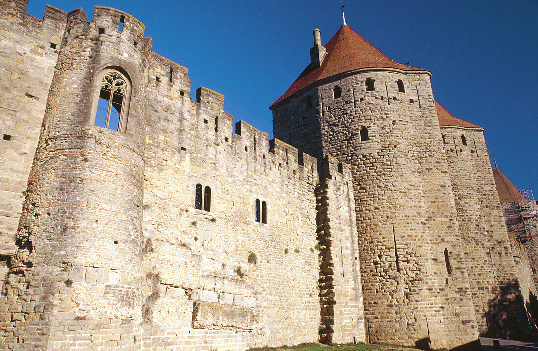 La Cité , Carcassonne medieval fortified town. Aude, Languedoc-Roussillon, France