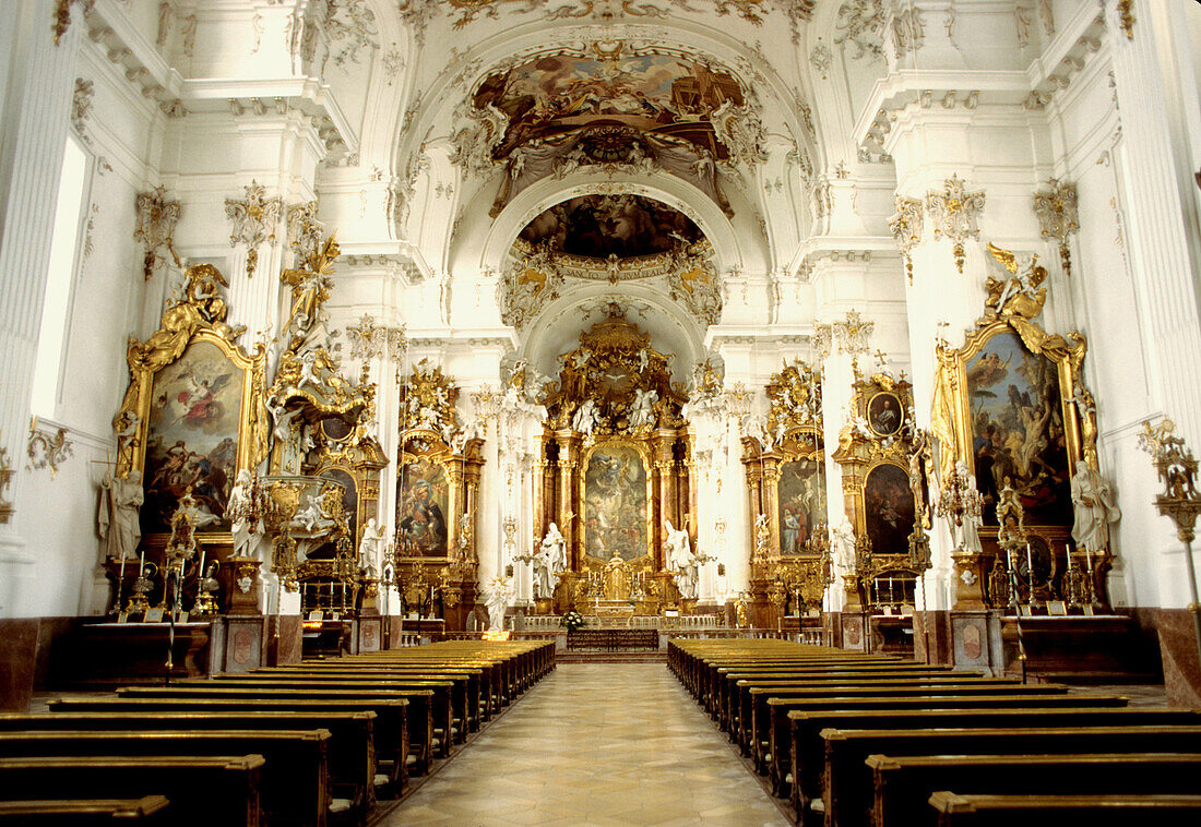 View inside Diessen church, Marienmuenster, Diessen am Ammersee, Upper Bavaria, Bavaria, Bavaria, Germany
