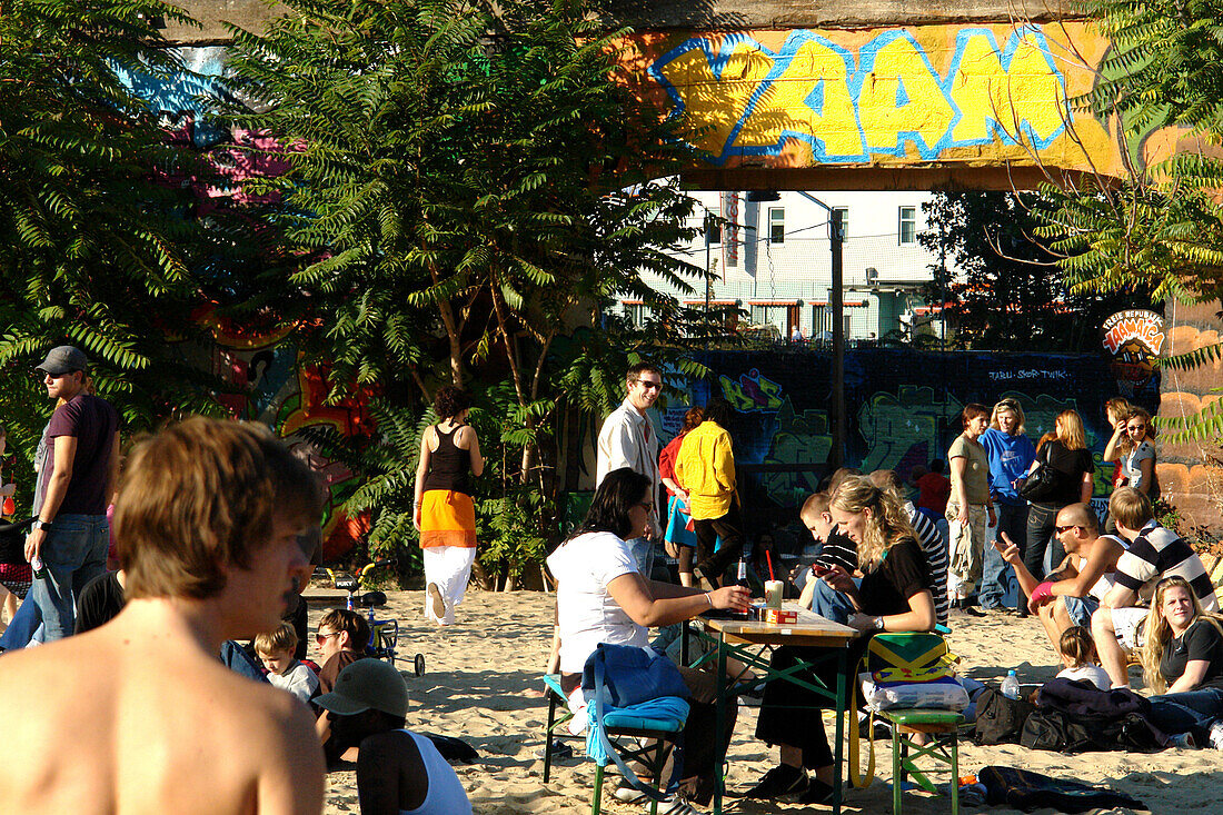 Young people at Yaam Beachclub, Berlin, Germany