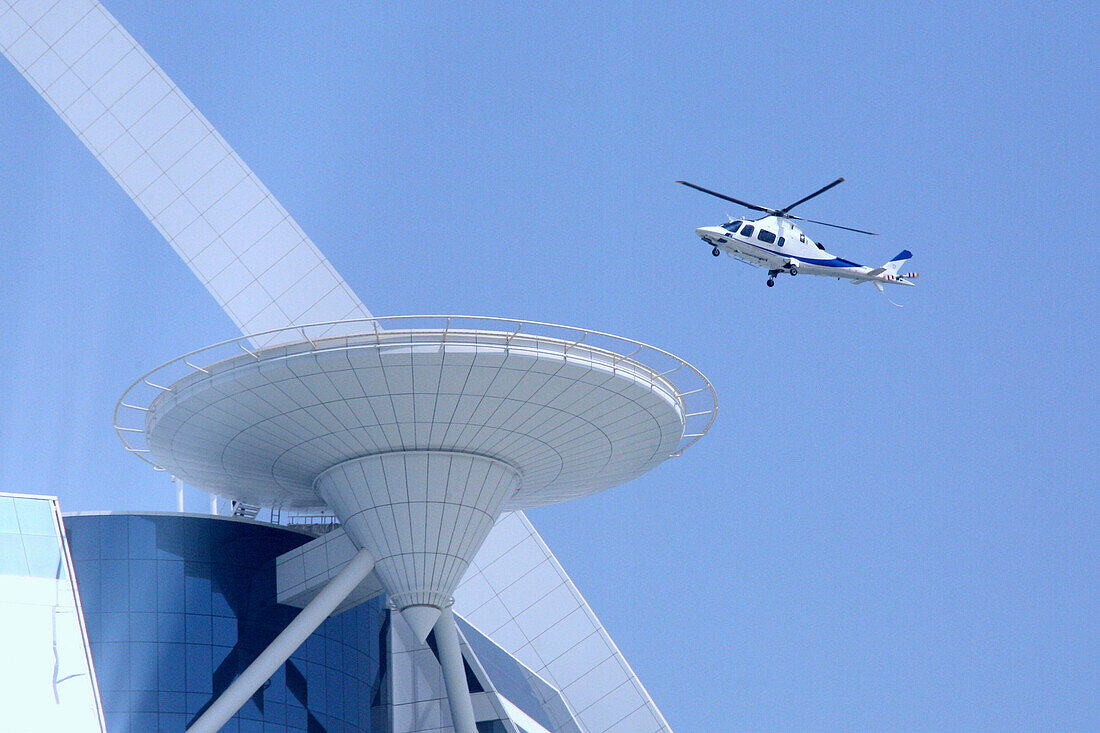 Helicopter landing on the top of Burj al Arab, Dubai, United Arab Emirates, UAE