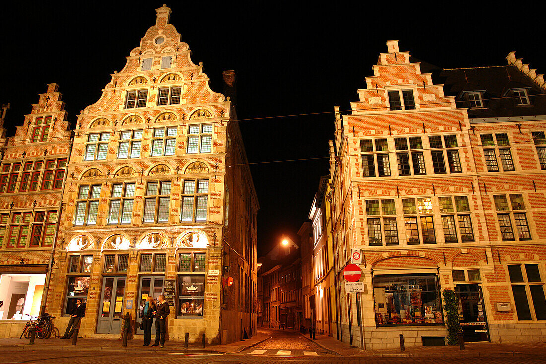 Old Town of Ghent at night, Flanders, Belgium