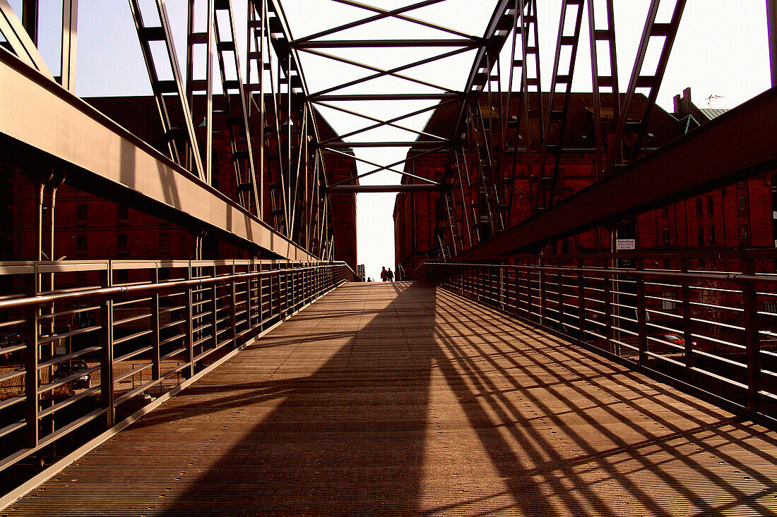 Bridge in the evening, Speicherstadt, warehouse district, storage area of the city, Hamburg, Germany