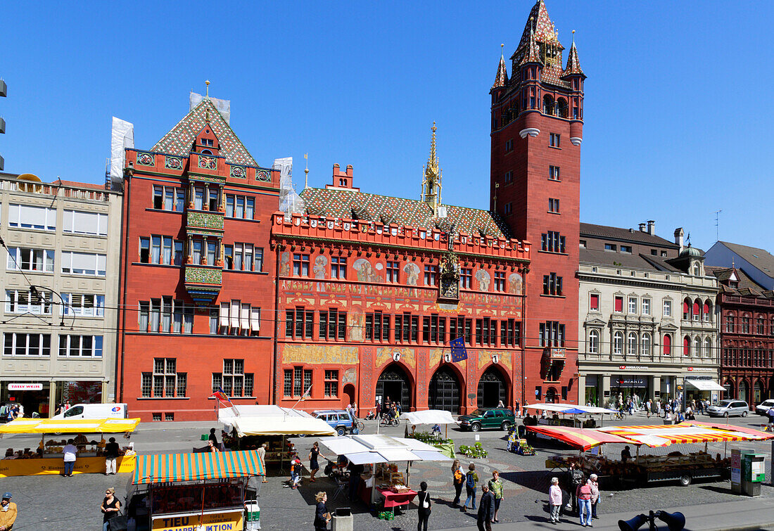 Basel Town Hall and market, Marktplatz, Basel, Switzerland