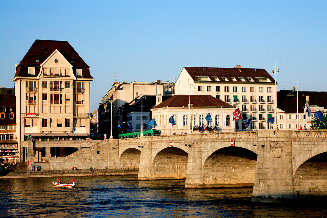 Bridge, Mittlere Rheinbrücke over the River Rhine, Klein Basel, Basel, Switzerland