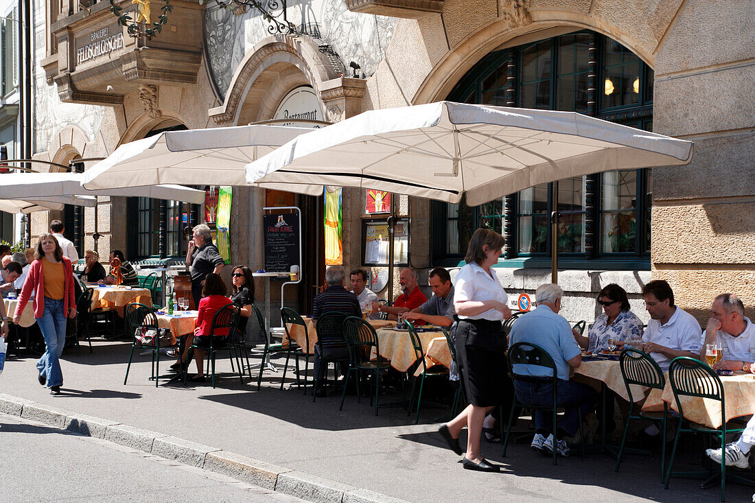 People outside restaurant, Zum Braunen Mutz, Barfuesserplatz, Basel, Switzerland