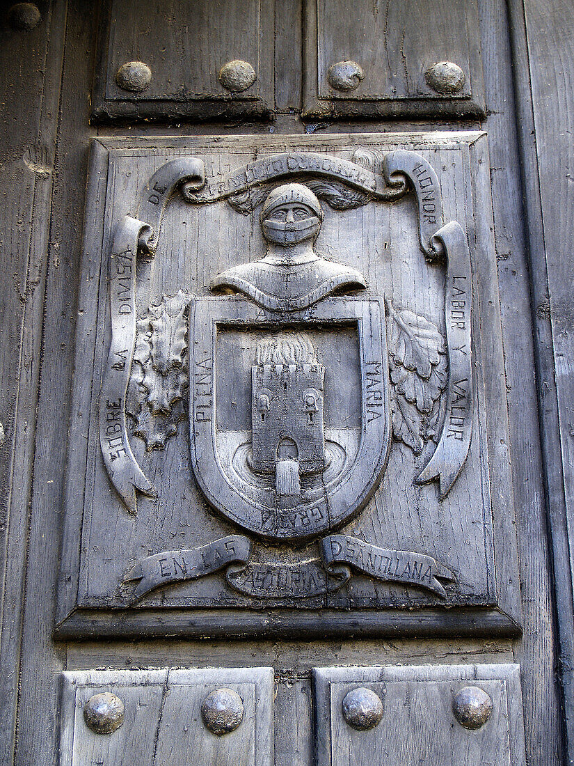 Wooden coat of arms. Santillana del Mar, Cantabria, Spain