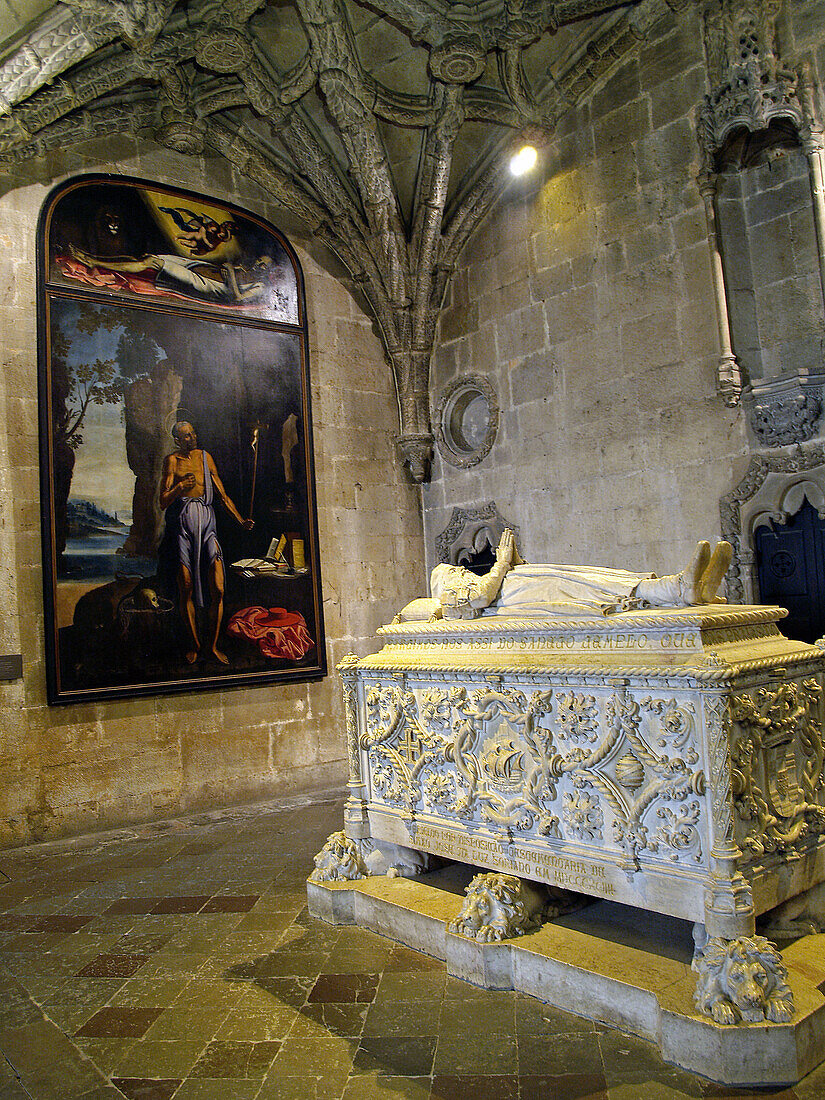 Vasco da Gama s sepulchre in the Monastery of the Hieronymites, Lisbon. Portugal