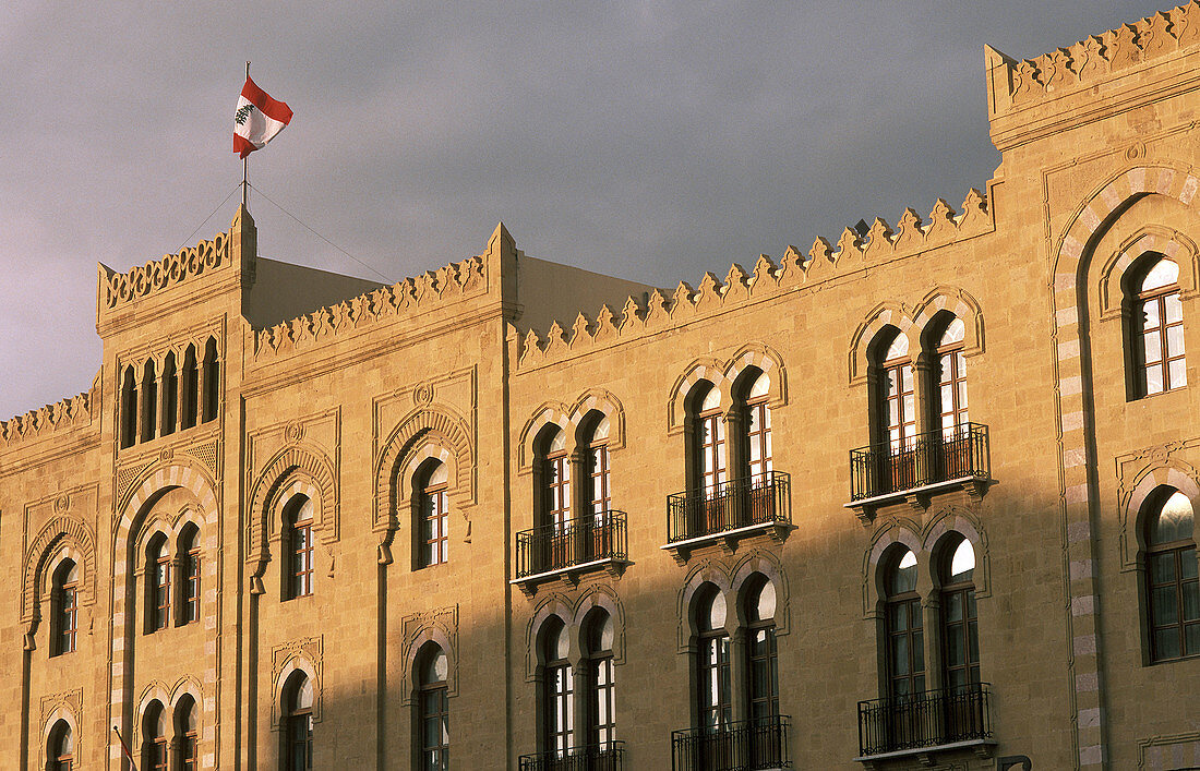 Town hall with lebanese national flag, Beirut, Lebanon