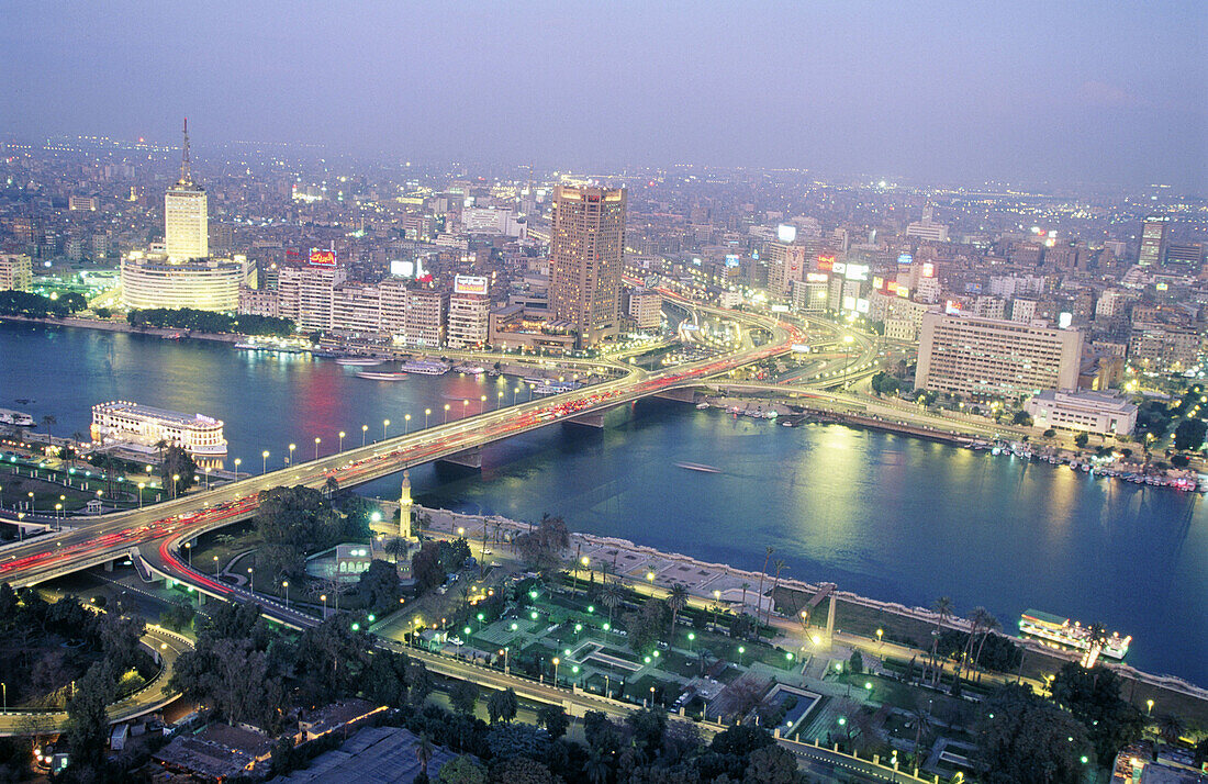 Aerial view of Cairo at night. Egypt