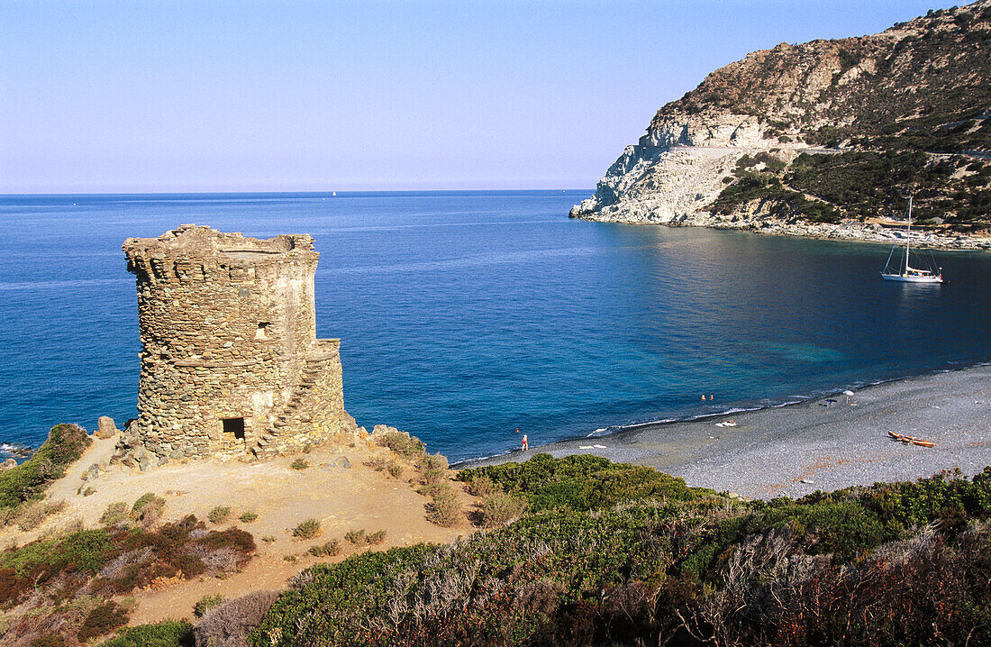 Genoese Tower of Albo in Cape Corse. Corsica Island. France