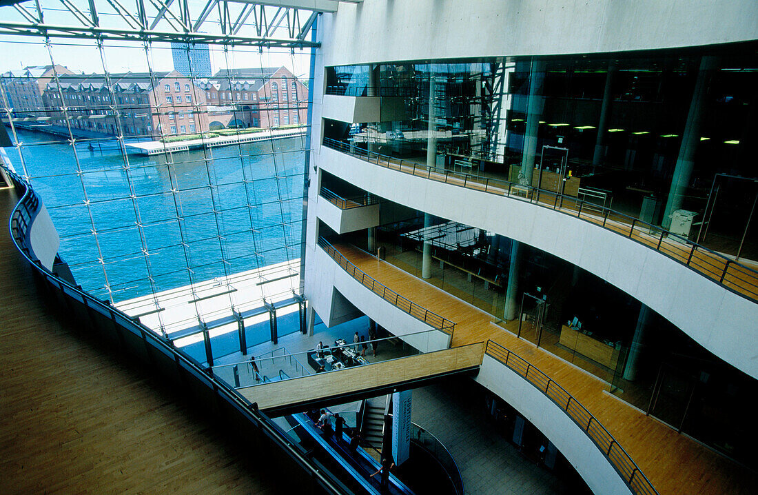 Interior of the The Black Diamond , an extension of the Royal Library in Copenhagen. Denmark
