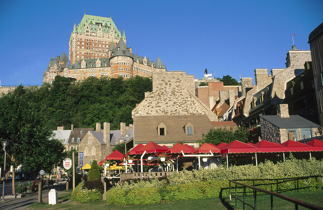 Downtown and Frontenac castle. Quebec Province. Canada.