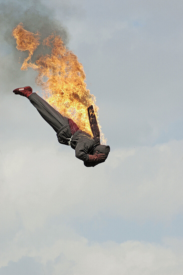 People on local carnival rides for fun during summer vacations at Florida State Fair US fire jumper from 90 feet
