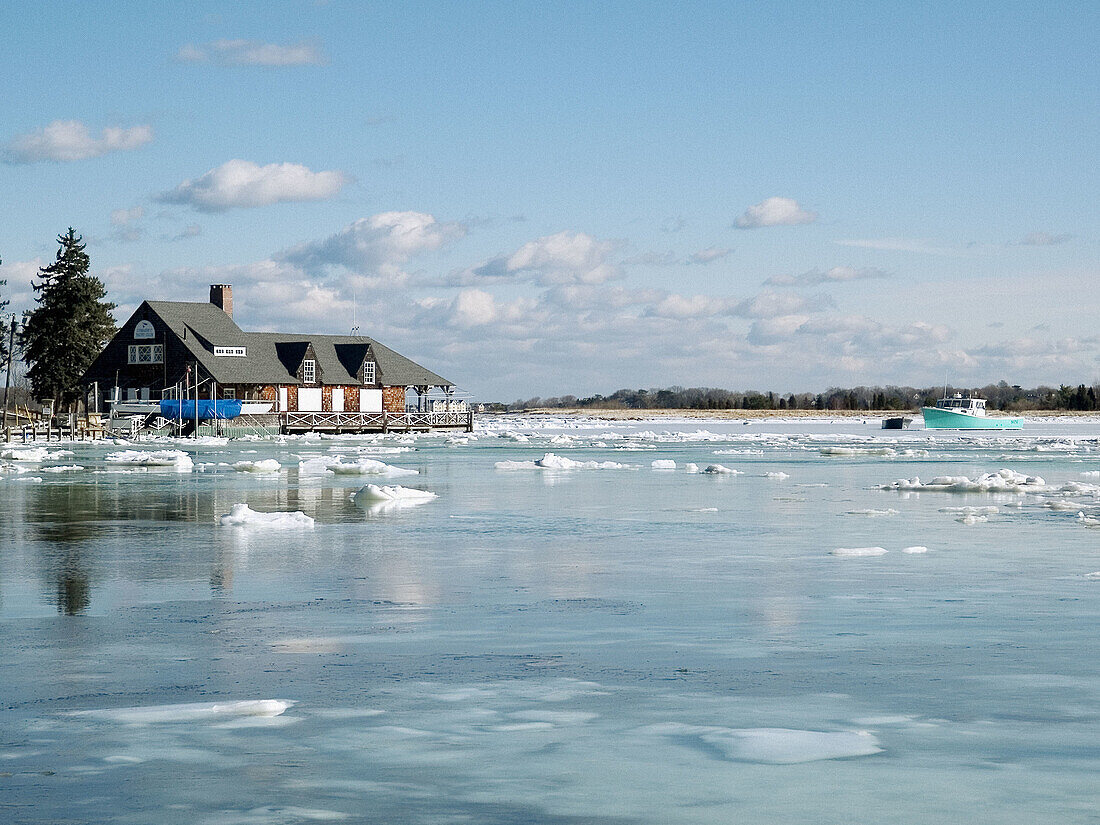 Winter view of Hingham Harbor. Massachusetts, USA