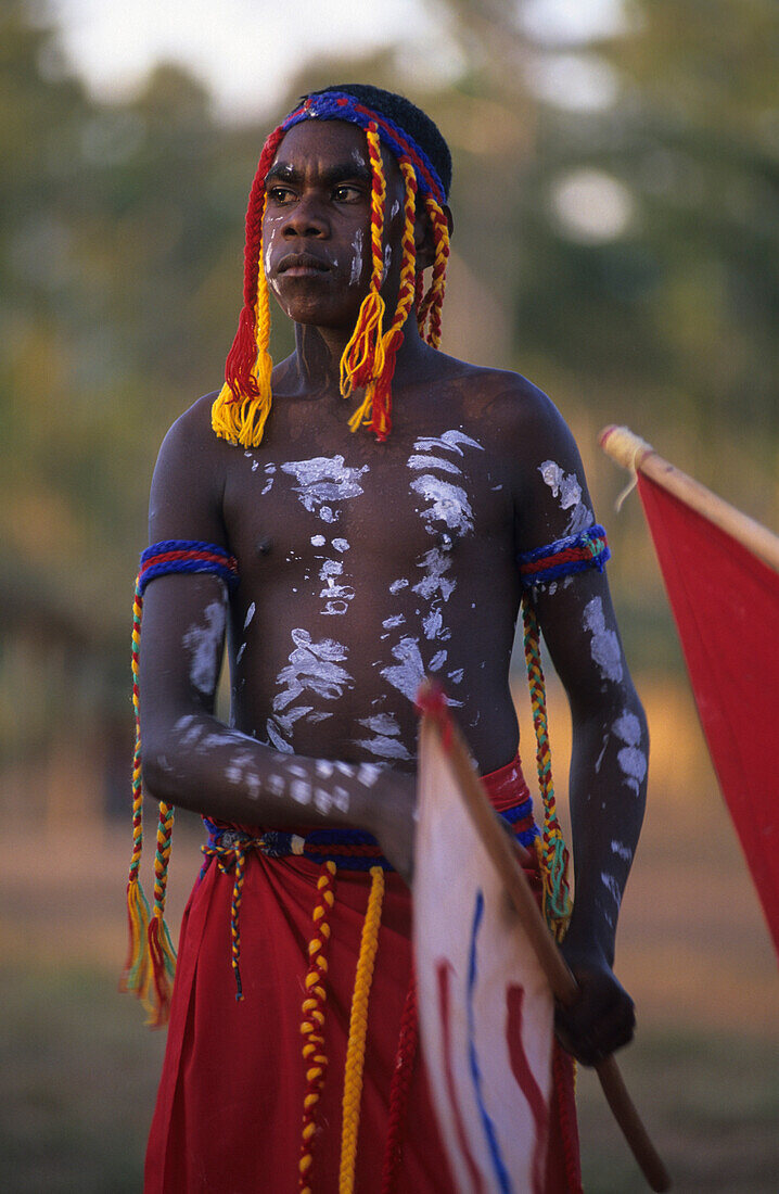 Aboriginal man painted in traditional ways at the Garma Festival in Arnhem Land