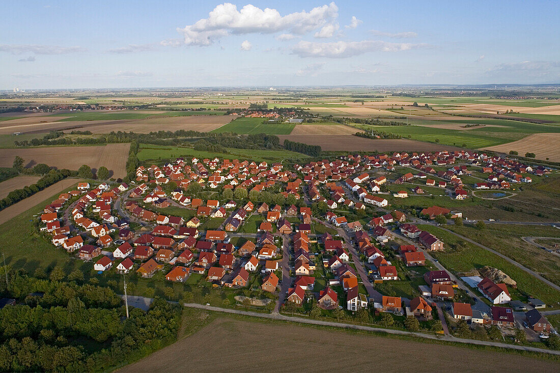 aerial view of housing settlement, in the region Hanover, Lower Saxony, northern Germany