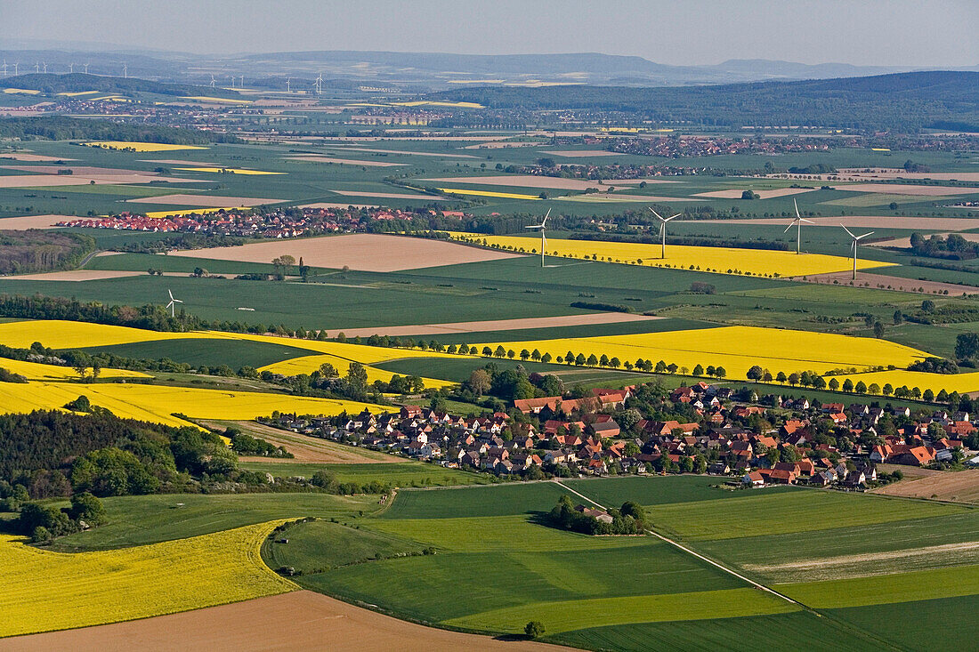 aerial view of villages in Calenberger Land in region Hanover, Lower Saxony, Germany