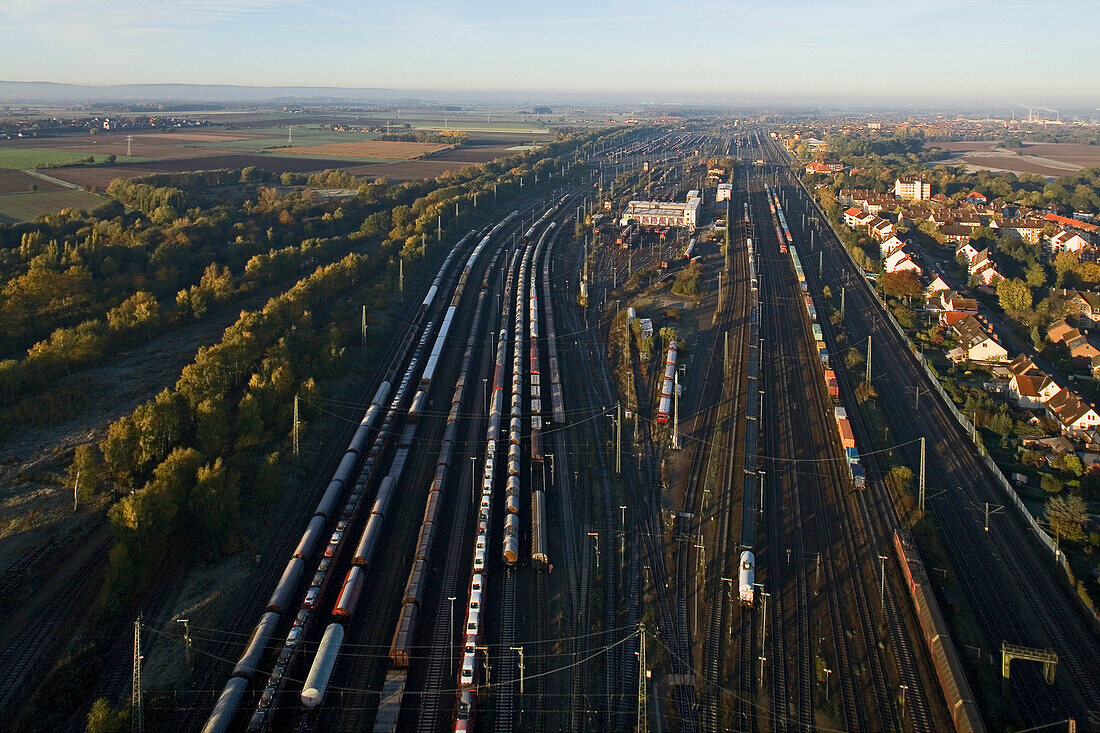 aerial view of tracks, shunting yard, Seelze, Hanover, Lower Saxony, northern Germany
