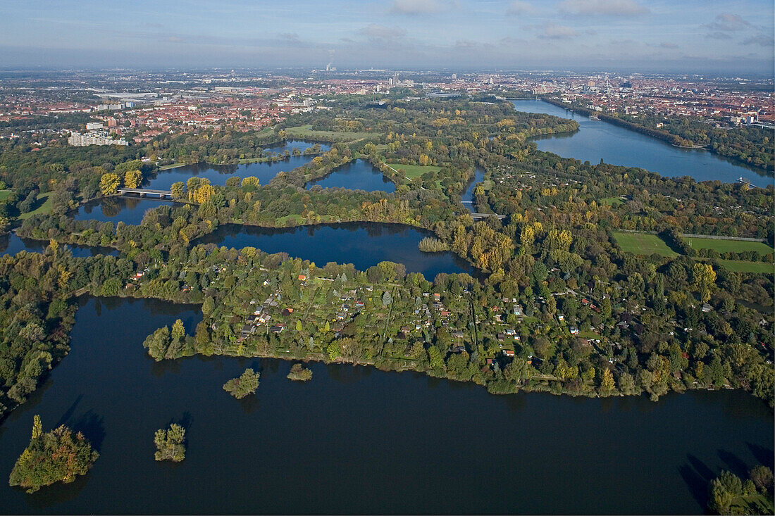 aerial panorama of Hanover, Maschsee Lake, Lower Saxony, Niedersachsen