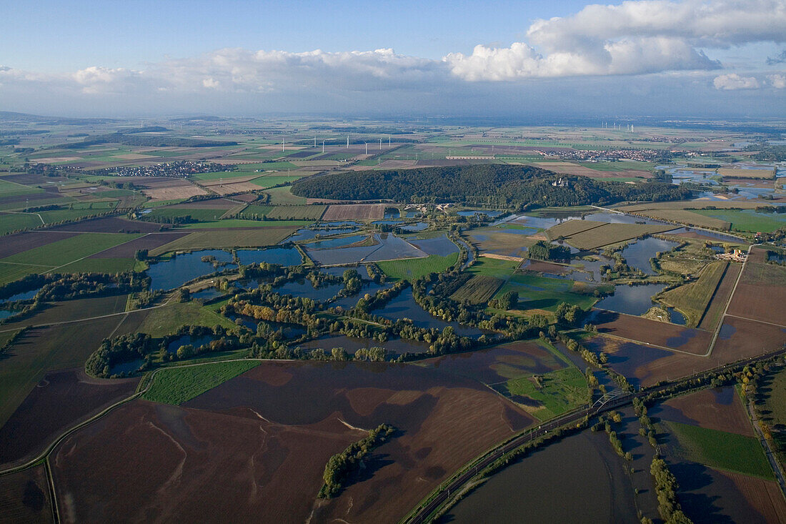 Aerial shot of floodplains, Hanover (district), Lower Saxony, Germany