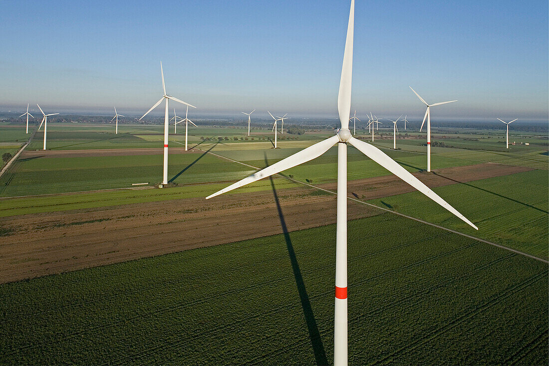 Wind turbines on fields, Lower Saxony, Germany