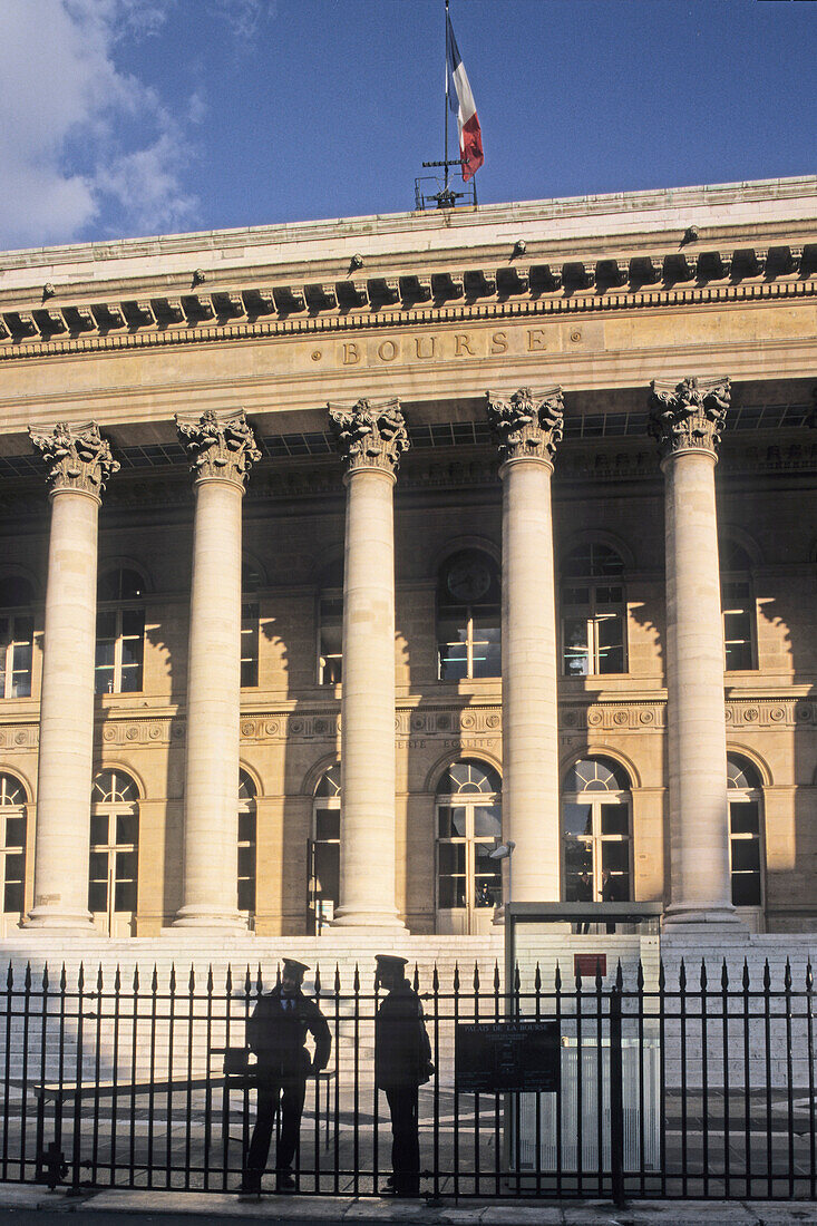 People in front of Paris Stock Exchange, Palais de la Bourse, 2e Arrondissement Paris, France