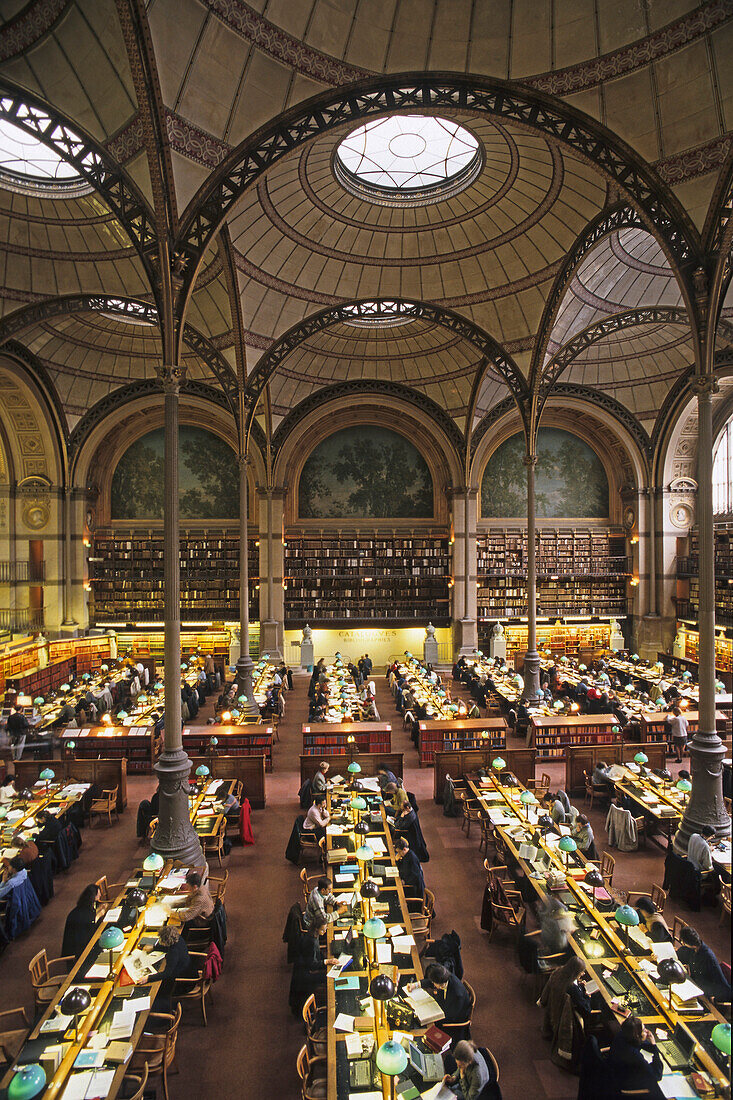 Old National Library of France in Paris, Richelieu, built by Henri Labrouste, 19th century cast iron architecture, 2e Paris, France