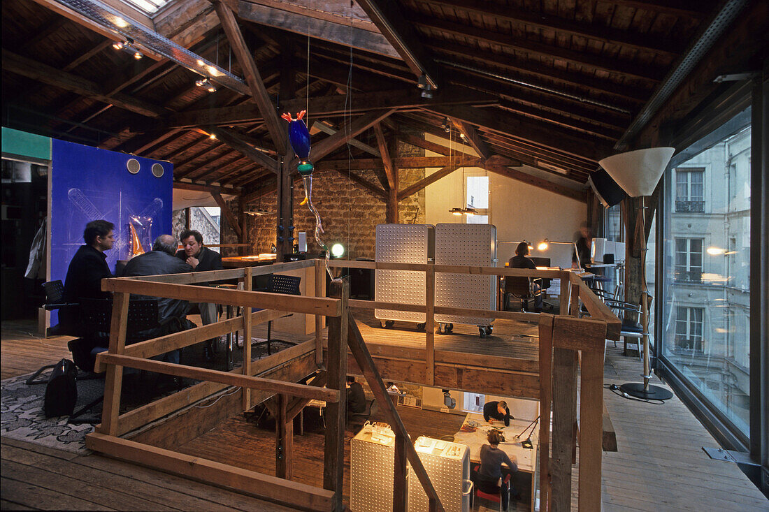 Architektenbüro NACO in einem umgebautes Lagerhaus im Marais, Paris, Frankreich