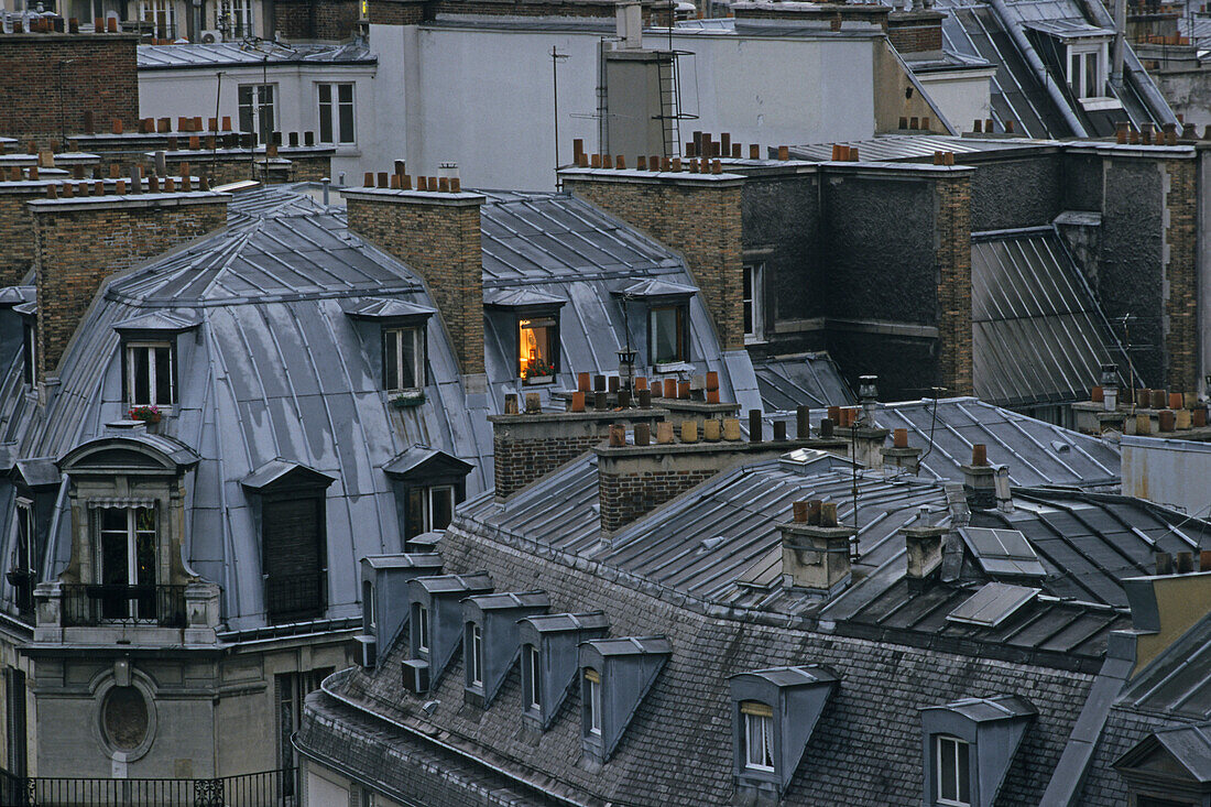 Paris apartments in the evening light, rooftops of Paris, turn of the century, Paris, France