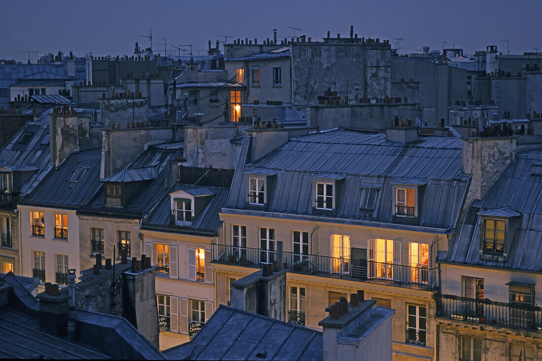 Apartment rooftops in the evening light, sunset, romantic, Paris, France