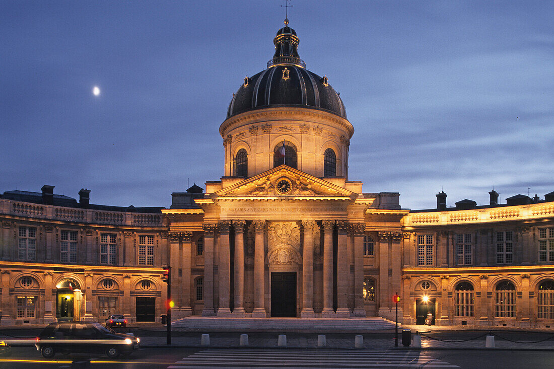 Institut de France in the evening light, classical French baroque palace, five academies, French language, 6e Arrondissement, Paris, France