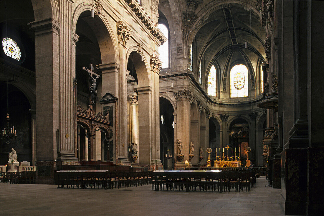 Interior view of Saint-Sulpice church, 6. Arrondissement, Paris, France, Europe