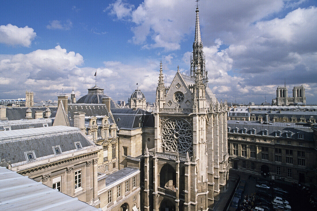 Blick vom Dach des Palais de Justice auf La Sainte Chapelle, Ile de la Cité, 1. Arrondissement, Paris, Paris, Frankreich, Europa